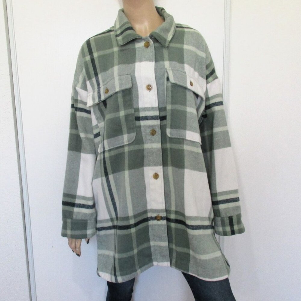 BANANA REPUBLIC Flannel Shacket Size Large Plaid Button Down Shirt